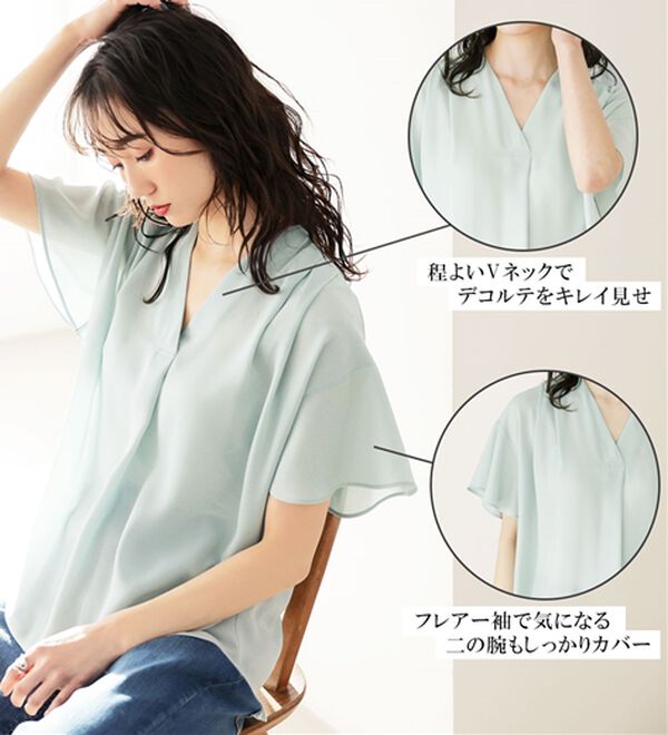 GeeRA（ジーラ）の「サラサラ涼しい！着やせも叶うフレアー袖ブラウス（ブラウス）」｜詳細画像