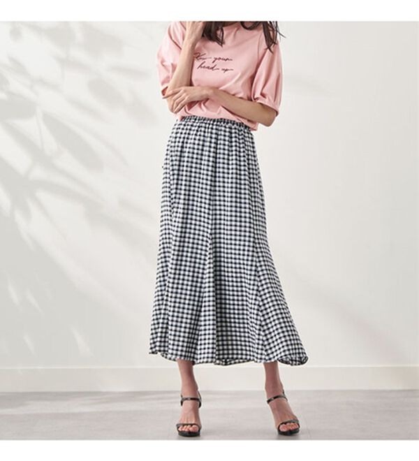 BELLUNA（ベルーナ）の「シアーチェック素材フレアースカート（ロングスカート）」｜詳細画像