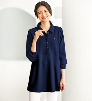 BELLUNA（ベルーナ）の「＜ＦＩＬＡ＞リブニットソーポロチュニック（チュニック）」｜ネイビー