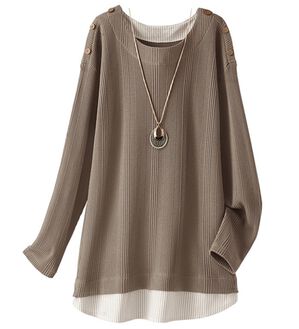 BELLUNA（ベルーナ）の「ワッフル素材重ね着風プルオーバー（カットソー）」｜モカ