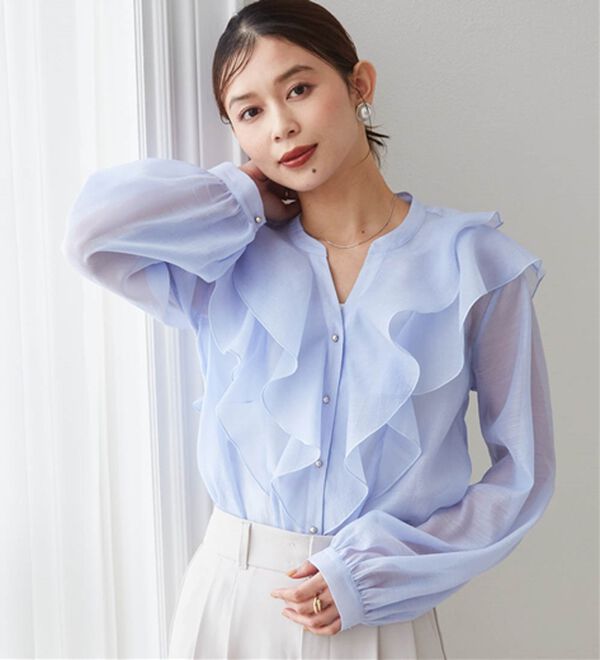 RANAN（ラナン）の「ラッフルフリルシアーキーネックブラウス（ブラウス）」｜詳細画像