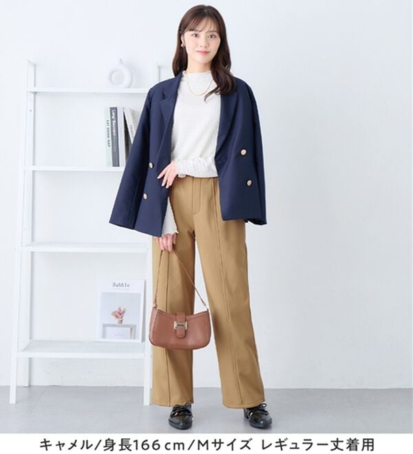 alotta（アロッタ）の「【選べる丈】寒さ知らずの暖かさ！美脚見せセミワイドパンツ（ワイドパンツ・ガウチョ）」｜詳細画像