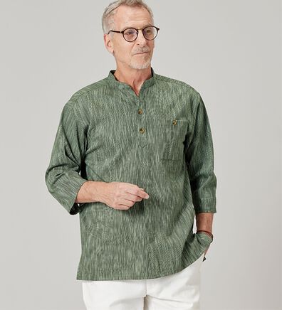 「ざっくり木綿の前開きゆったりシャツ（メンズシャツ）」