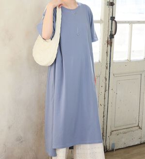 A HAPPY MARILYN（アハッピーマリリン）の「【Ｌ～１０Ｌ】選べる２丈！綿１００％ストンと楽ちん！着心地さらりゆるＴワンピース＆チュニック（チュニック）」｜ブルーグレー