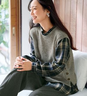 BELLUNA（ベルーナ）の「カラーネップ素材重ね着風プルオーバー（カットソー）」｜グレー