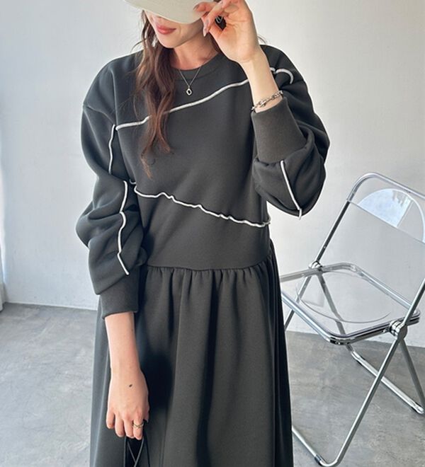 GeeRA（ジーラ）の「配色メロー裏起毛スウェットワンピース（カットソーワンピース）」｜詳細画像