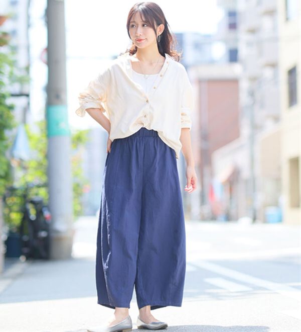 A HAPPY MARILYN（アハッピーマリリン）の「【Ｌ～８Ｌ】綿１００％ さらっと優しいコットン バレルレッグパンツ カーブパンツ 選べる２丈（ワイドパンツ・ガウチョ）」｜詳細画像