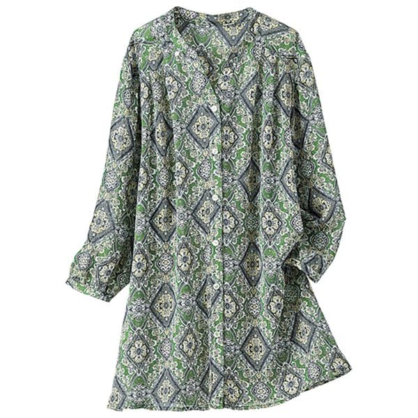 BELLUNA（ベルーナ）の「楊柳素材プリントオーバーブラウス（チュニック）」｜ペイズリー(グリーン系)