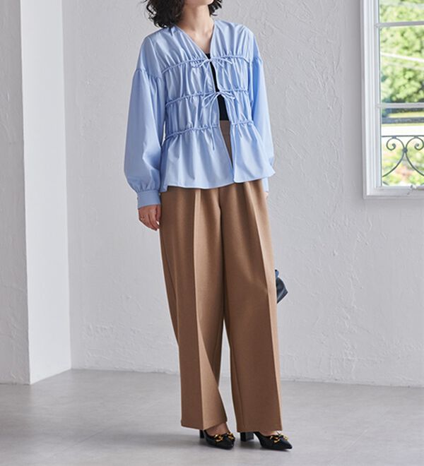 RANAN（ラナン）の「フロントリボンギャザーシャツ（シャツ）」｜詳細画像