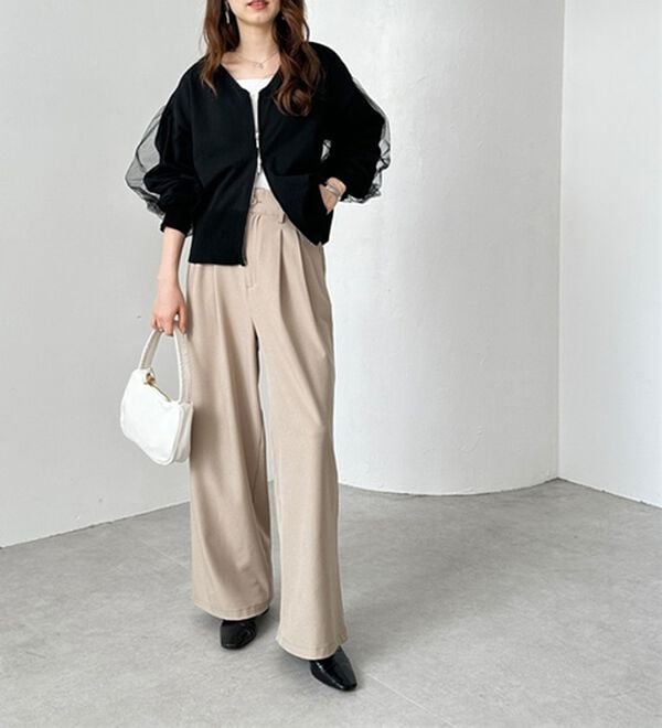 GeeRA（ジーラ）の「着心地抜群！ハイウエストダブルタックワイドパンツ（フルレングスパンツ）」｜詳細画像