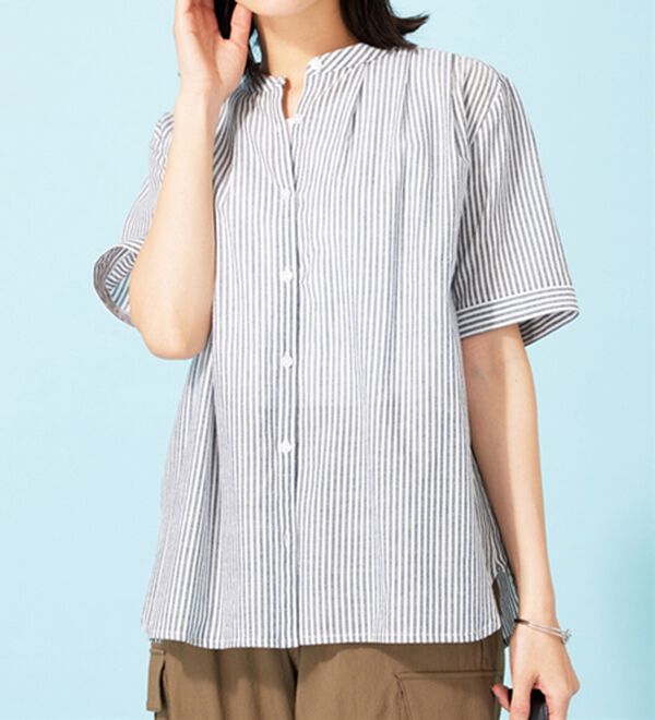 BELLUNA（ベルーナ）の「綿１００％バンドカラーシャツブラウス（ブラウス）」｜詳細画像