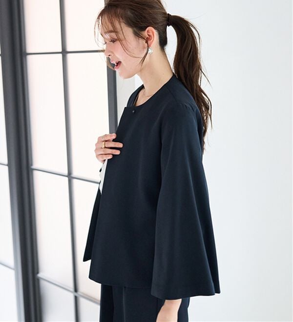 RANAN（ラナン）の「【２点セット】防しわ！洗える！ケープライクジャケットセットアップ（パンツスーツ）」｜詳細画像