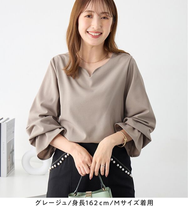 alotta（アロッタ）の「【裏起毛あり・なし】キャンディースリーブハートネックブラウス（ブラウス）」｜詳細画像