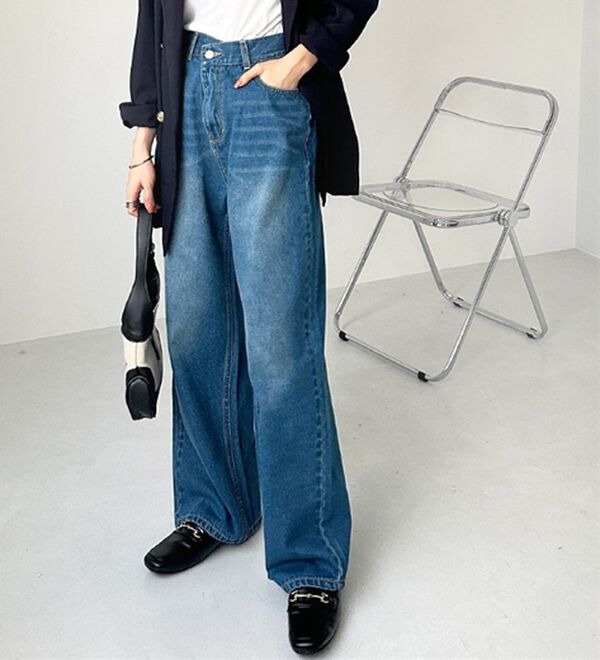 GeeRA（ジーラ）の「美脚見え！２ボタンウエストワイドデニムパンツ（フルレングスパンツ）」｜詳細画像