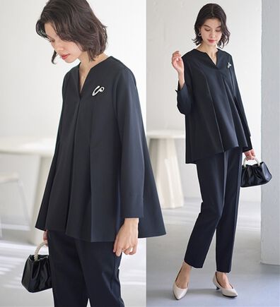 GeeRA（ジーラ）の「【2点セット】タックフレアーブラウスセットアップ（パンツスーツ）」