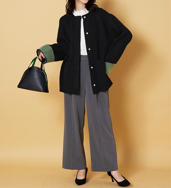 BELLUNA（ベルーナ）の「配色デザインふんわりニットジャケット（ハーフコート）」｜詳細画像