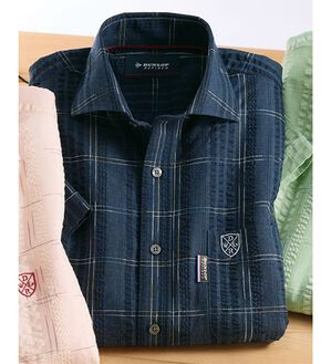 「＜ダンロップ・リファインド＞こだわりの絣チェック涼感シャツ（メンズシャツ）」｜ネイビー系