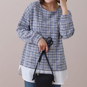 BELLUNA（ベルーナ）の「ツイード調素材重ね着風チュニック（チュニック）」｜ブルー系