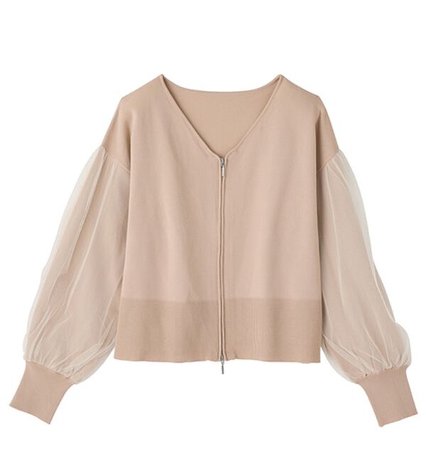 GeeRA（ジーラ）の「チュール袖ダブルジップカーディガン（ニットカーディガン）」｜詳細画像