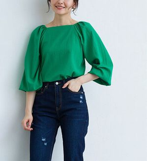 Pierrot（ピエロ）の「スクエアネックボリュームブラウス（ブラウス）」｜グリーン