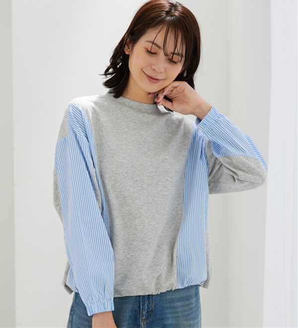 BELLUNA（ベルーナ）の「ストライプ切替デザインプルオーバー（カットソー）」｜詳細画像