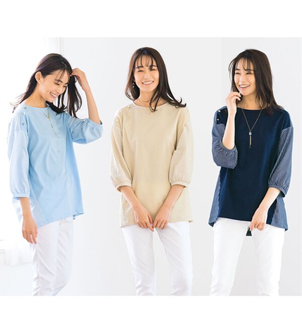 ルフラン（ルフラン）の「【３色組】涼やかサッカータック袖プルオーバー（カットソー）」｜詳細画像