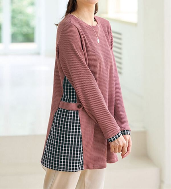 BELLUNA（ベルーナ）の「異素材重ね着風チュニック（チュニック）」｜ローズ