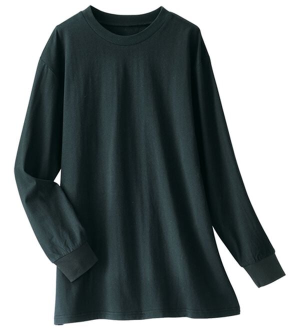 BELLUNA（ベルーナ）の「夏でも着られる強撚綿１００％長袖プルオーバー（カットソー）」｜ブラック