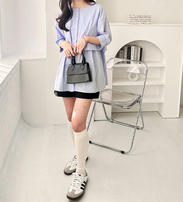 GeeRA（ジーラ）の「【華奢見え】羽織にもなる！ペプラムシャツチュニック（チュニック）」｜詳細画像