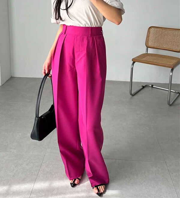 RANAN（ラナン）の「【選べる股下】きれい見え２タックワイドスラックス（ワイドパンツ・ガウチョ）」｜詳細画像