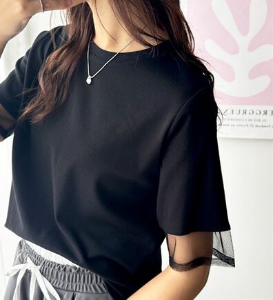 GeeRA（ジーラ）の「綿１００％袖シアー切替シルケットＴシャツ（Tシャツ）」