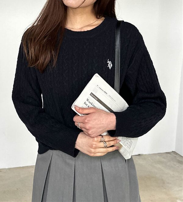 RANAN（ラナン）の「＜U.S.POLO ASSN.ユーエスポロアッスン＞ ワンポイントケーブルニット（ニット・セーター）」｜詳細画像