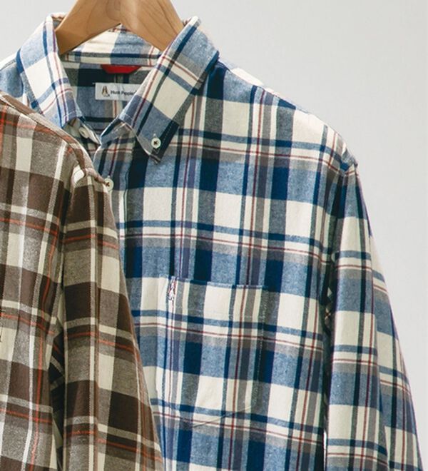 「＜ハッシュパピー＞しっとり柔らか綿１００％ネルシャツ（メンズシャツ）」｜ネイビーチェック