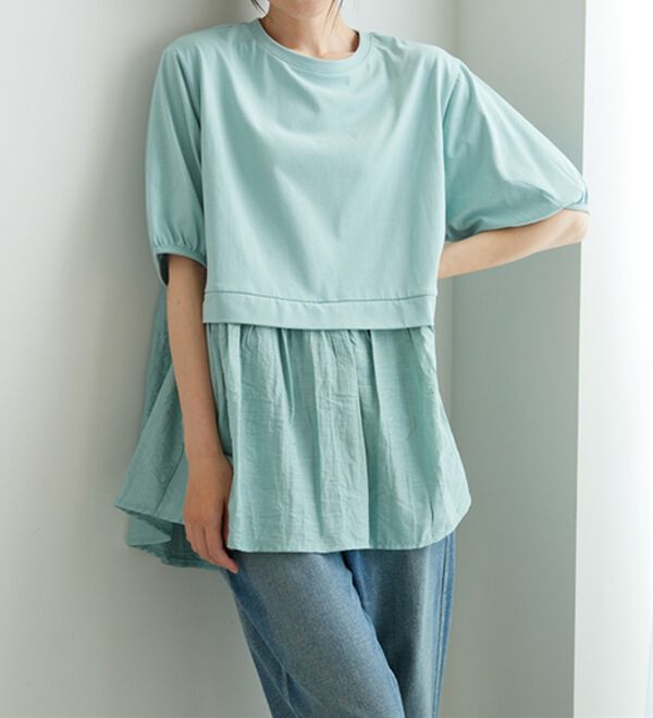 BELLUNA（ベルーナ）の「ギャザー使い異素材切替ふんわりチュニック（チュニック）」｜詳細画像