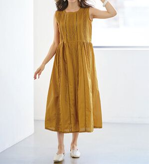 BELLUNA（ベルーナ）の「綿１００％ピンタック使いワンピース（ペチワンピ付）（その他ワンピース）」｜イエロー