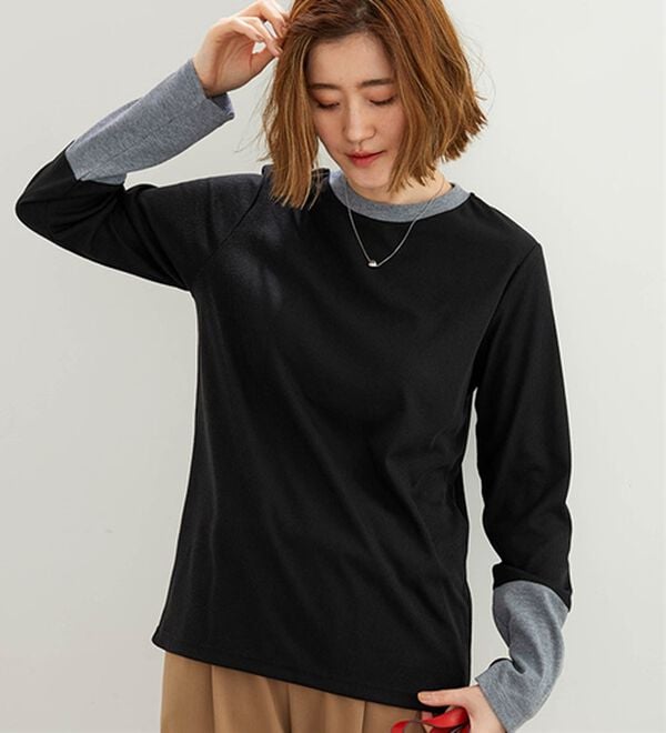BELLUNA（ベルーナ）の「配色リブ素材クルーネックプルオーバー（カットソー）」｜詳細画像