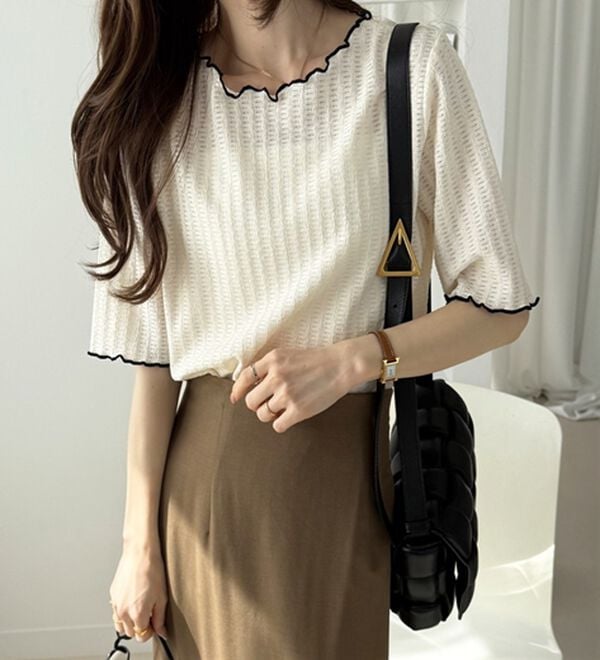 GeeRA（ジーラ）の「配色メロー５分袖表面感カットソー（カットソー）」｜詳細画像