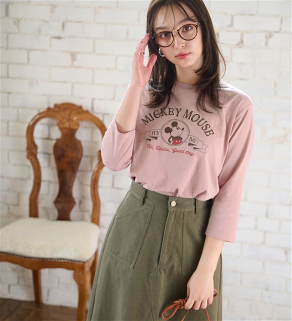 BELLUNA（ベルーナ）の「＜Ｄｉｓｎｅｙ＞【ミッキー】プリント7分袖Tシャツ（Tシャツ）」｜詳細画像