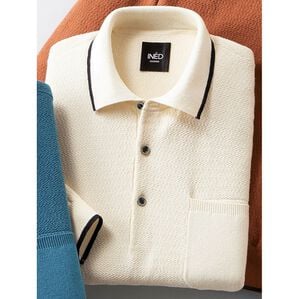 「＜イネド＞裾リブ付き地柄ポロシャツ（メンズニット・セーター）」｜オフホワイト