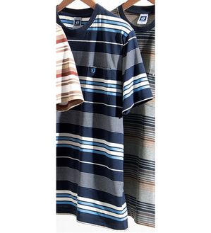 「＜ハンテン＞マルチボーダーＴシャツ（メンズＴシャツ）」｜ネイビー