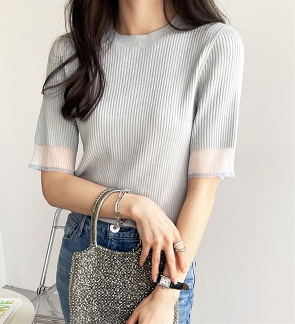 GeeRA（ジーラ）の「『ドラマ着用商品』 袖口シアーリブニット（ニット・セーター）」｜詳細画像