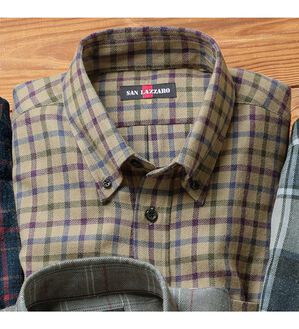 「両面起毛やわらかウール入りシャツ（メンズシャツ）」｜ベージュチェック