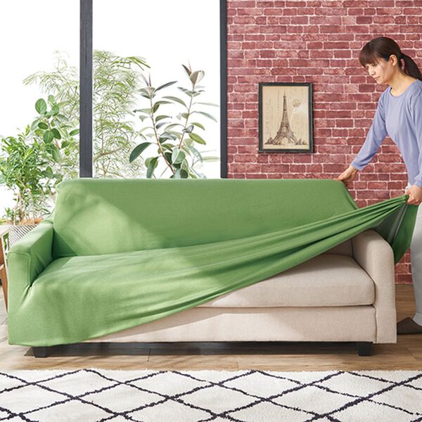 「はっ水防汚フィット式リバーシブルソファカバー（ソファーカバー）」｜グリーン／グレー
