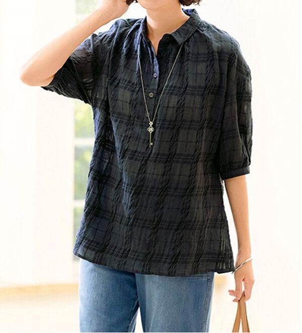 ルフラン（ルフラン）の「【３色組】【ヒヤロン】ポコポコチェック見えブラウス（ブラウス）」｜詳細画像