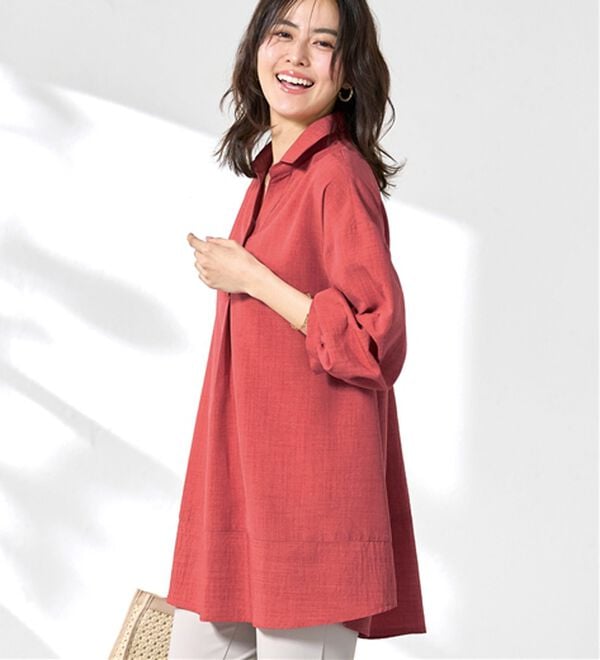 BELLUNA（ベルーナ）の「麻調素材袖タックデザインシャツチュニック（チュニック）」｜詳細画像