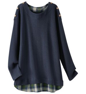 BELLUNA（ベルーナ）の「ワッフル素材重ね着風プルオーバー（カットソー）」｜ネイビー