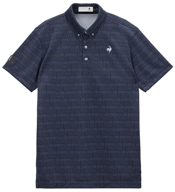 「＜ルコック＞ロゴボーダー柄半袖シャツ（メンズシャツ）」｜ネイビー