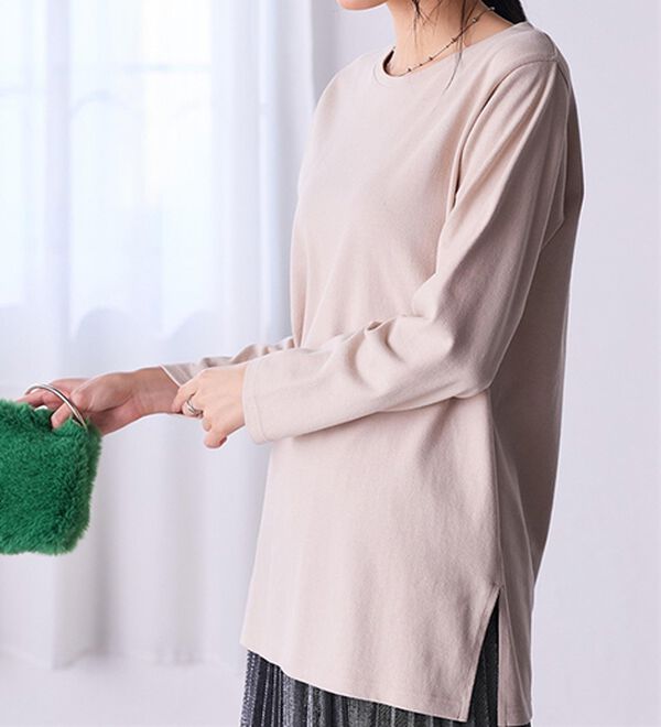 RANAN（ラナン）の「＜ＢＣ＞綿１００％&times;吸湿発熱！あったか裾スリットロングプルオーバー（カットソー）」｜詳細画像