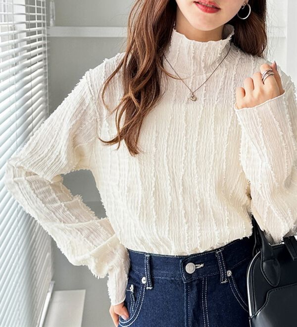 シャギージャガードハイネックトップス - ベルーナ【公式】