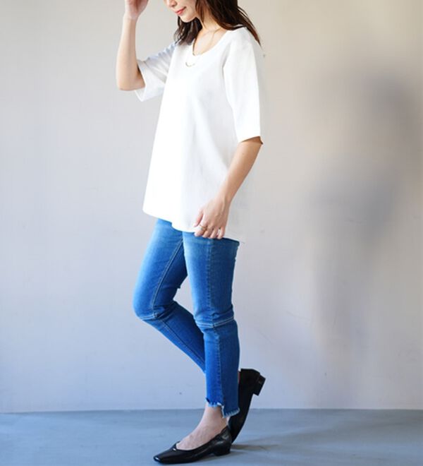 A HAPPY MARILYN（アハッピーマリリン）の「【Ｍ～８Ｌ】名品！「３つのシルエット」と「長袖／半袖」から選べる 綿混 ベーシック Ｔシャツ（Tシャツ）」｜詳細画像